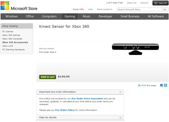 Стоимость нового контроллера Kinect