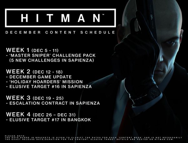 Расписание выхода контента для Hitman в декабре 2016 года.