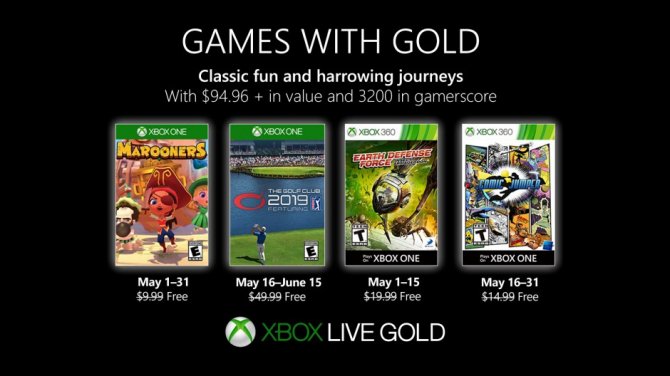 Список игр для подписчиков Xbox Live Gold в мае 2019